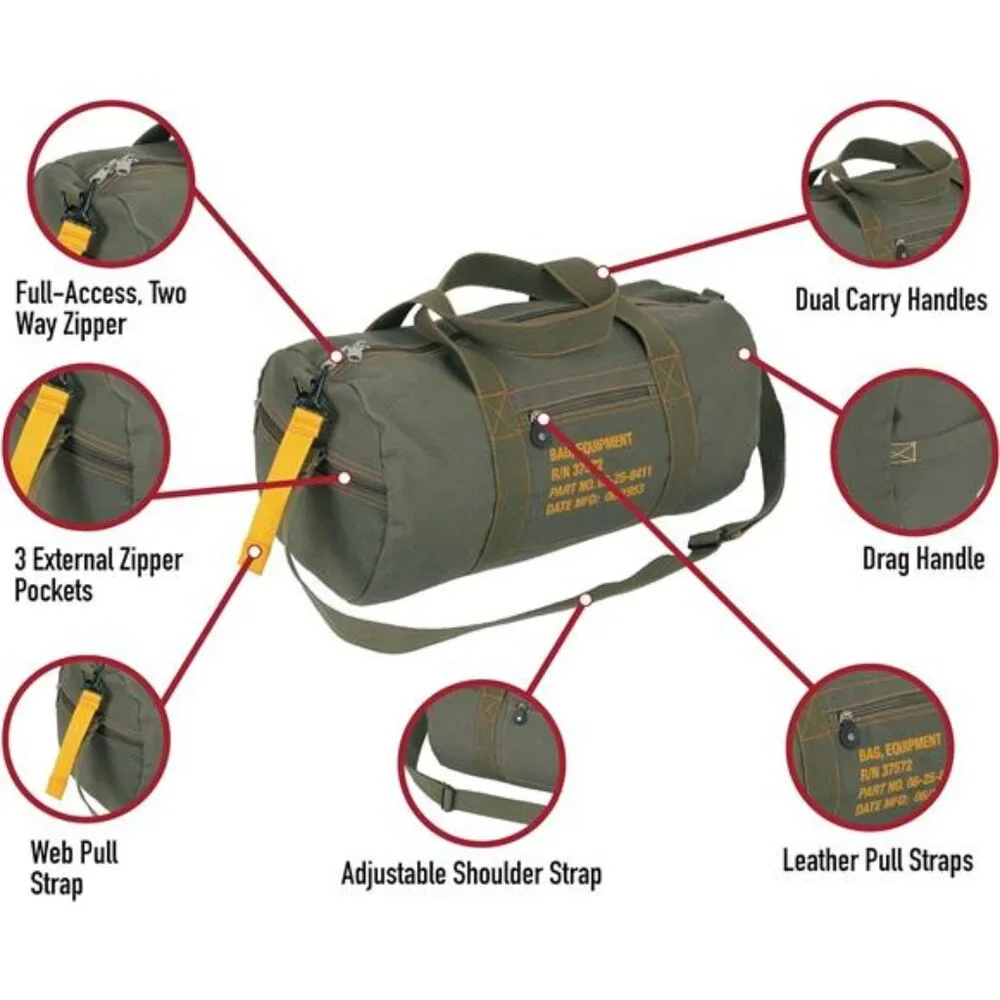 Canvas Equipment Duffle Bag – Travel & Gym Bag with Heavyweight Cotton
